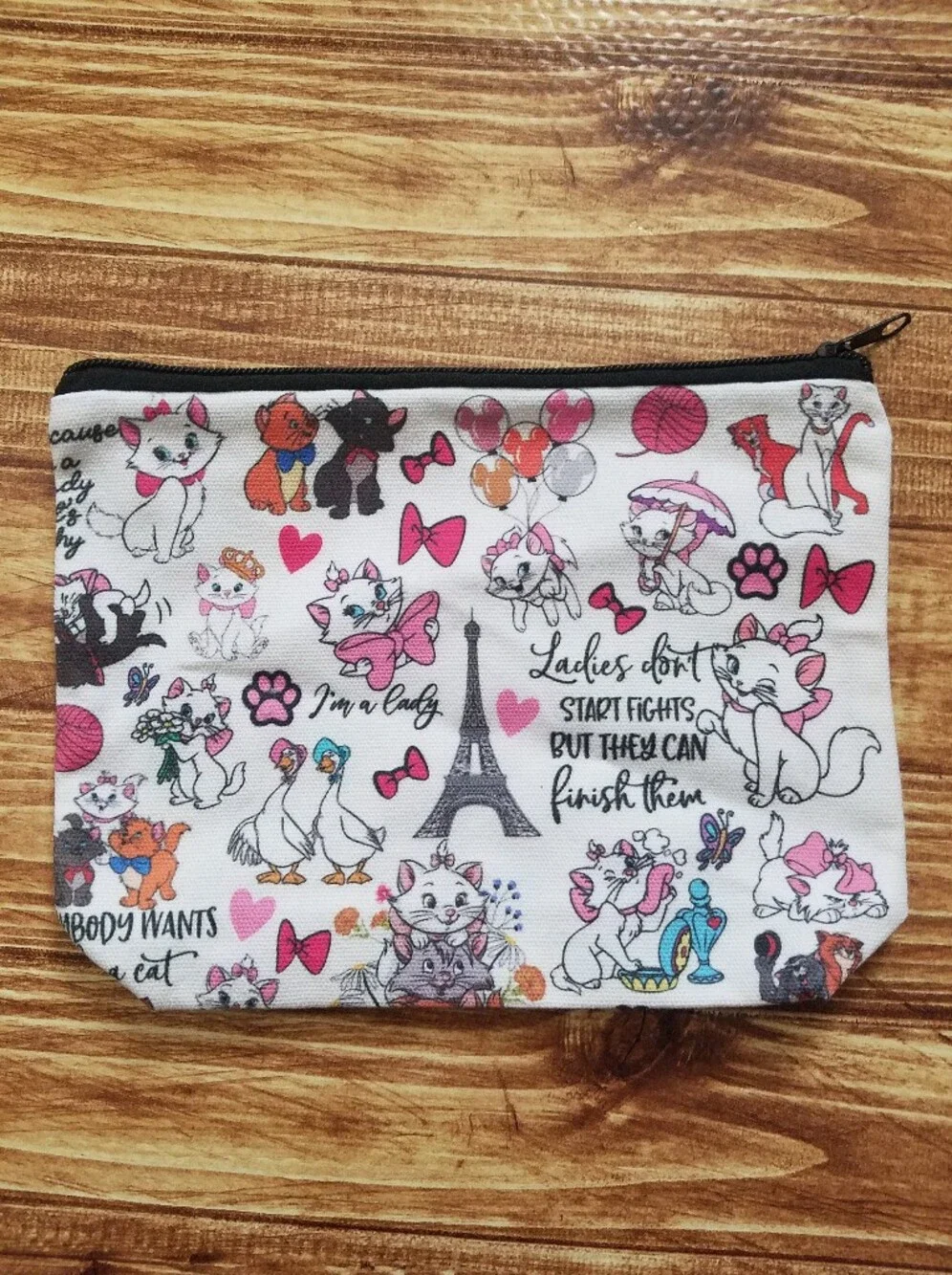 Disney Aristocats White Makeup Pouch Marie Cats Travel Storage Pencil Case NWOT